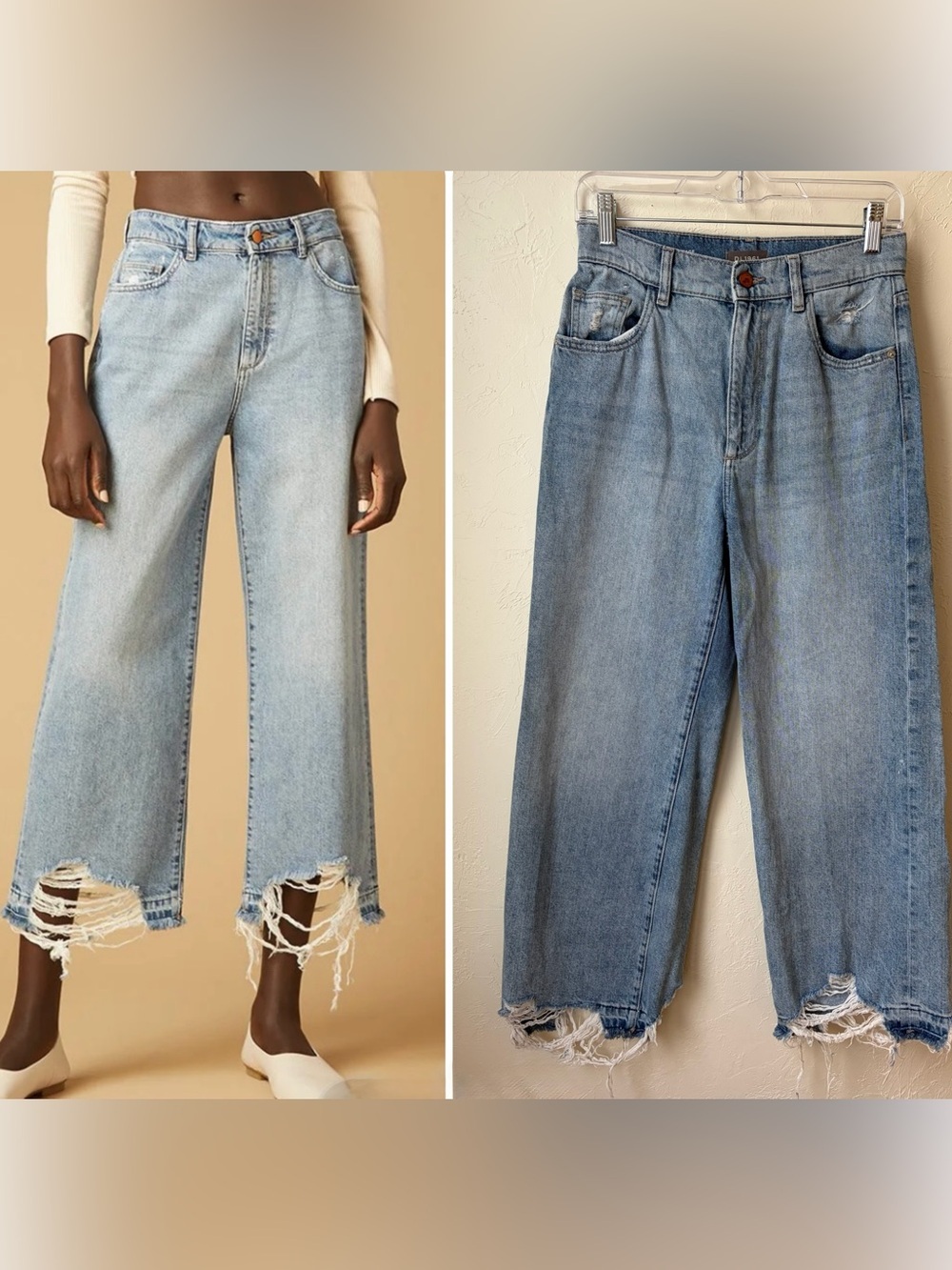 DL1961 Light Blue Distressed Cropped Jeans